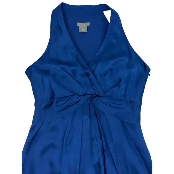 VTG Ann Taylor Royal Blue Silk A-Line Twist Front Mini Dress | 90s Quiet Luxury - Picture 3 of 12